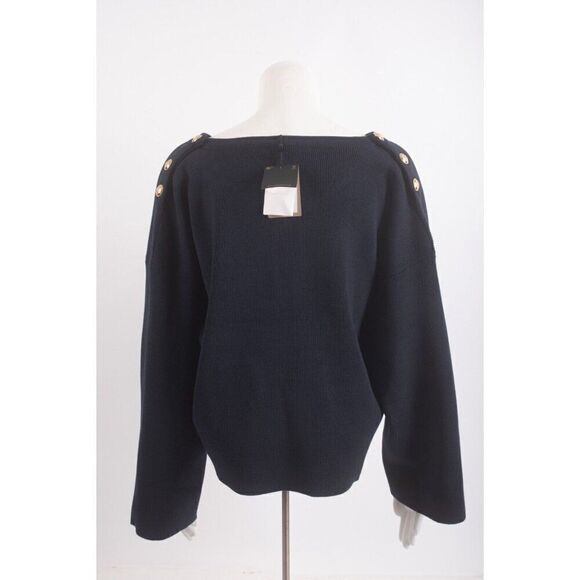 Massimo Dutti Womans Sweater Size M Navy Blue Gold Buttons V-Neck 5694/525 NWT - Picture 5 of 6